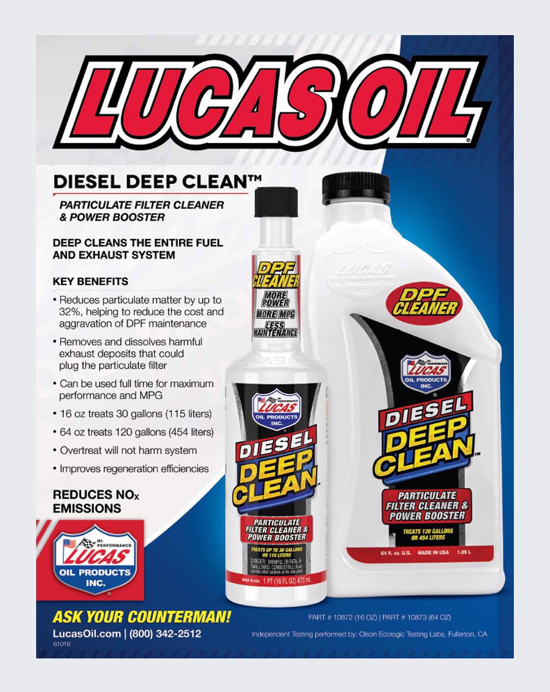 LUCAS OIL-DIESEL DEEP CLEAN FUEL SYSTEM CLEANER 16 OZ - 10872