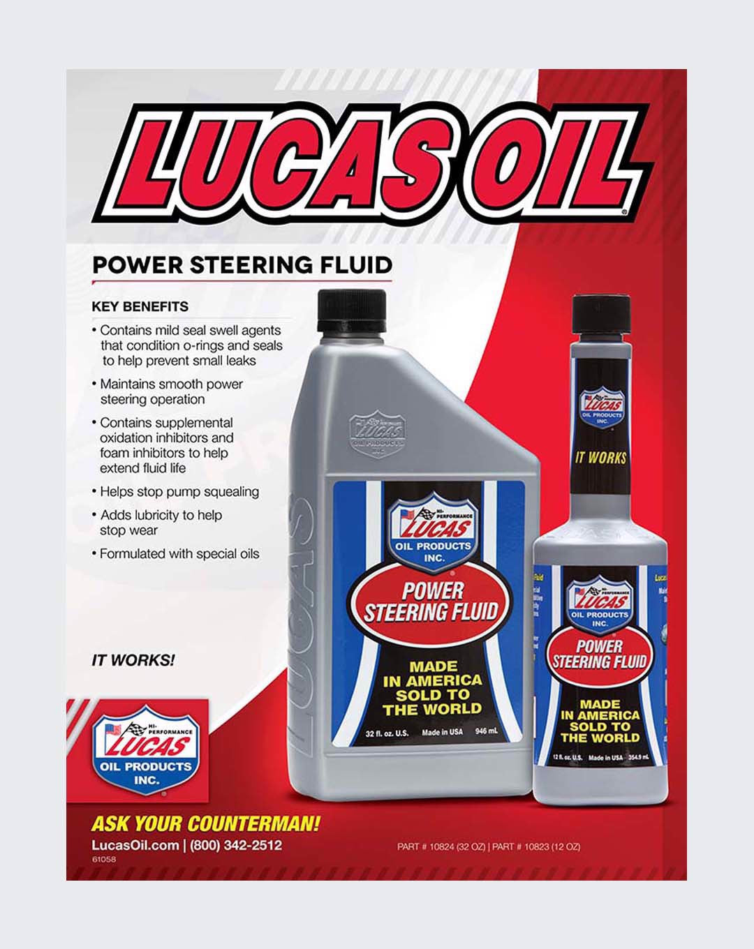 Lucas Oil Power Steering Fluid 1 Quart 10824