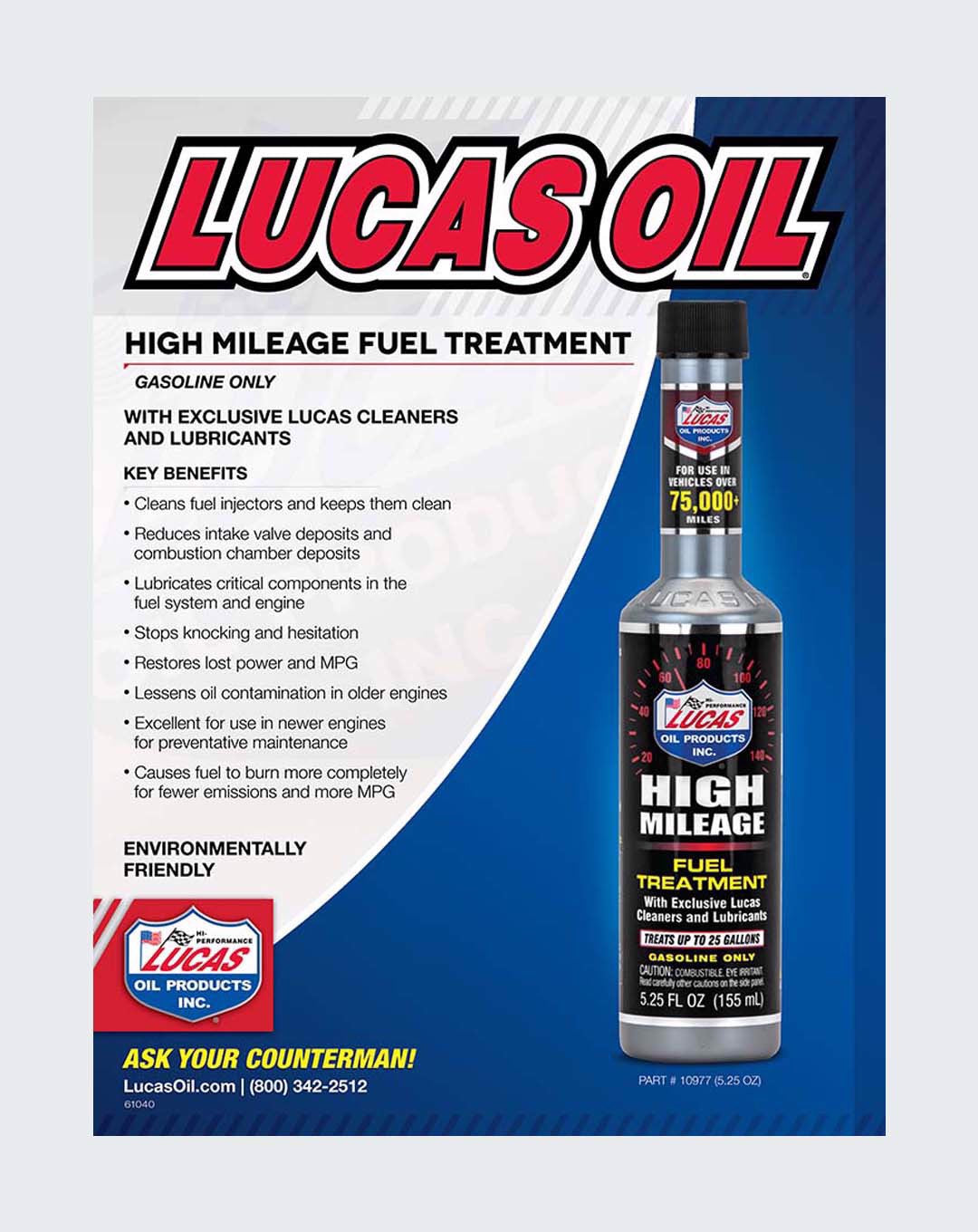 LUCAS OIL- HIGH MILEAGE FUEL TREATMENT 5.25 OUNCE - 10977