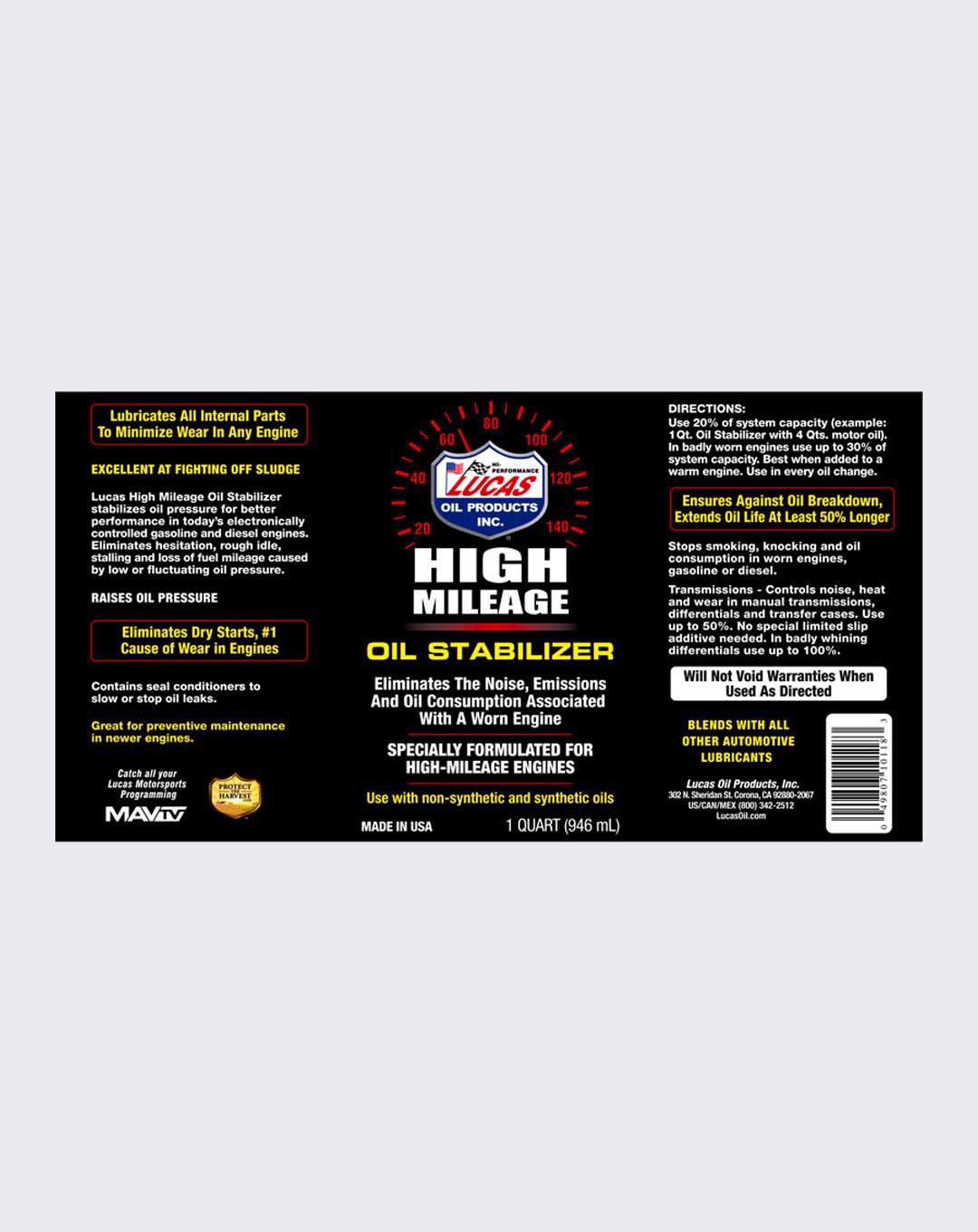 Lucas Oil High Mileage Oil Stabilizer 1 Quart 10118