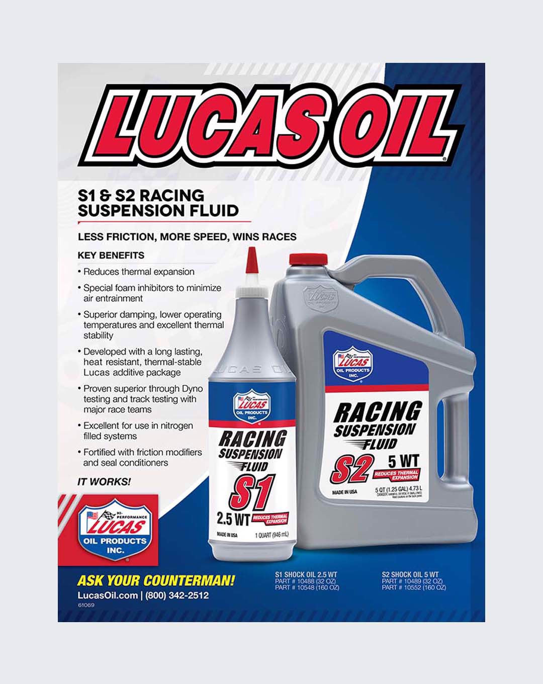 LUCAS OIL - Synthetic S1 Racing Supension Fluid 2.5 wt 1 Quart - 10488