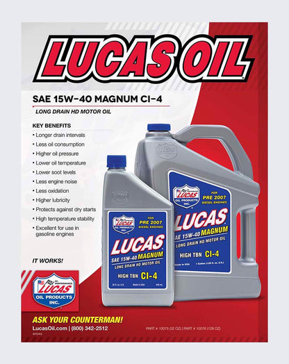 LUCAS OIL SAE 15W-40 MAGNUM MOTOR OIL CI-4  1 QUART - 10075