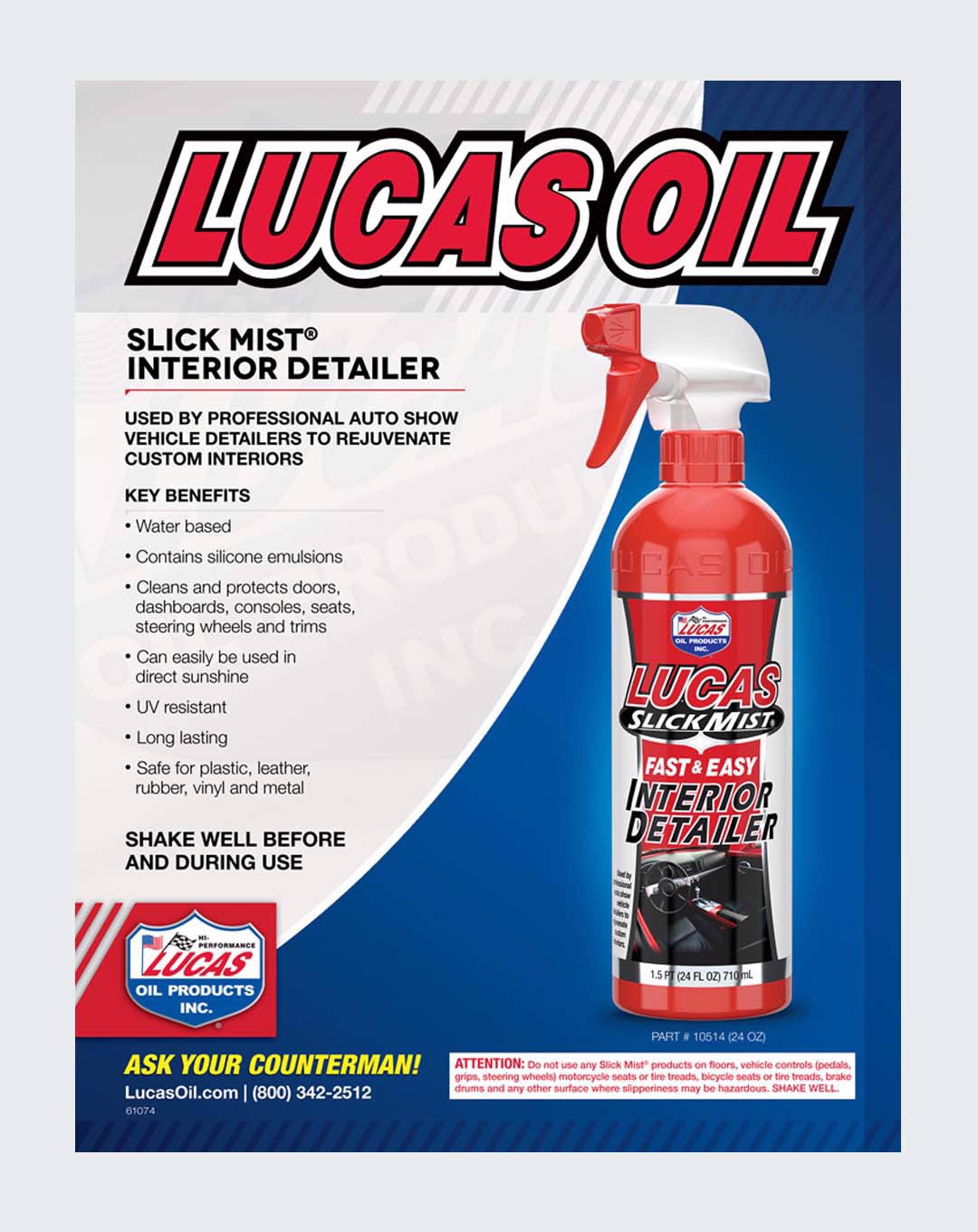 LUCAS OIL- SLICK MIST INTERIOR DETAILER 24 FL.OZ  - 10514