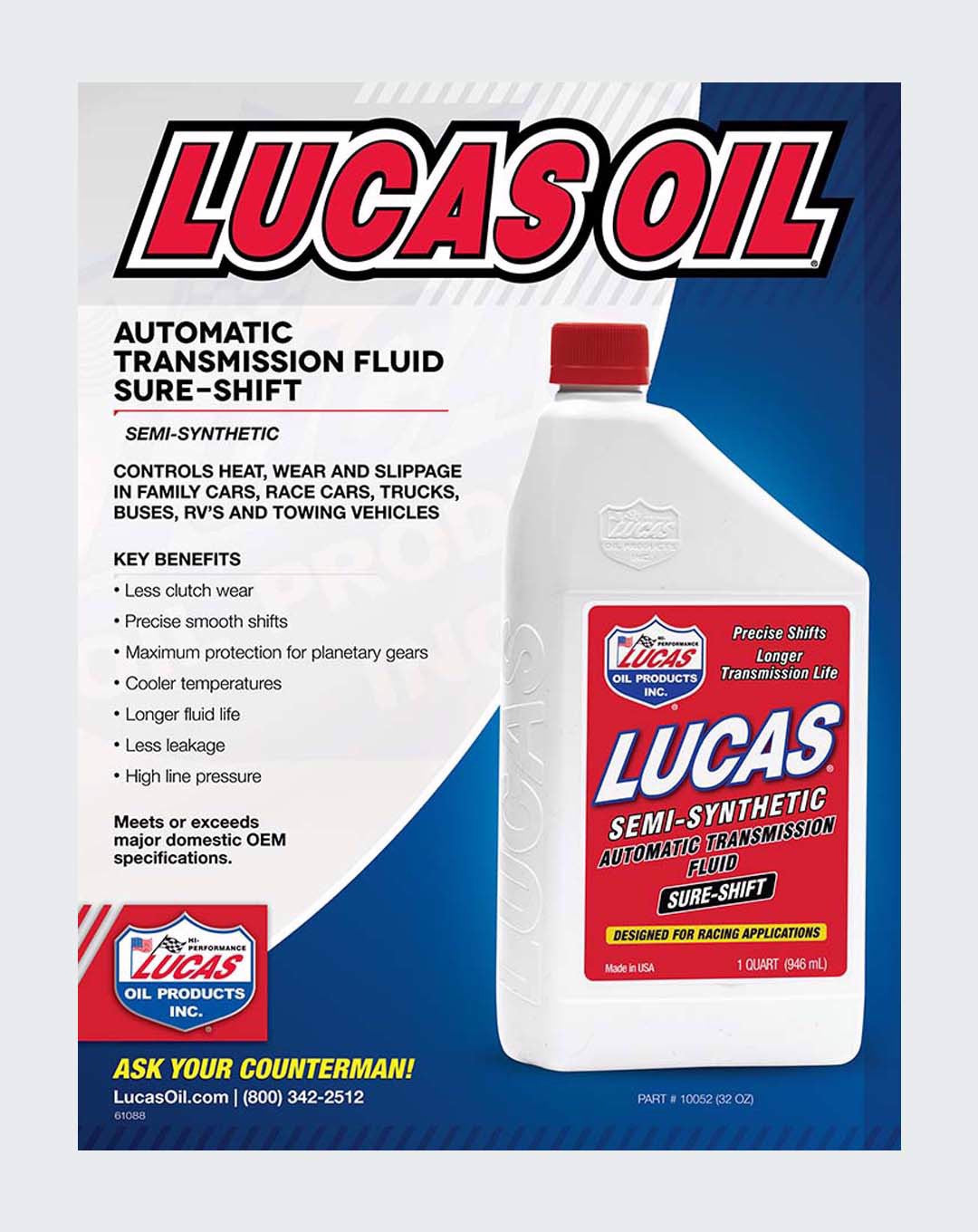 Lucas Oil Sure Shift Semi-Syn ATF Transmission Oil 1 Quart 10052