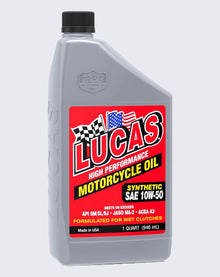 LUCAS OIL - SYNTHETIC SAE 10W-50 MOTORCYCLE OIL 1 QUART - 10716