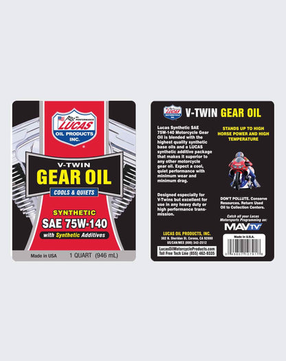 LUCAS OIL - Synthetic SAE 75W-140 V-Twin Gear Oil 1 Quart -10791