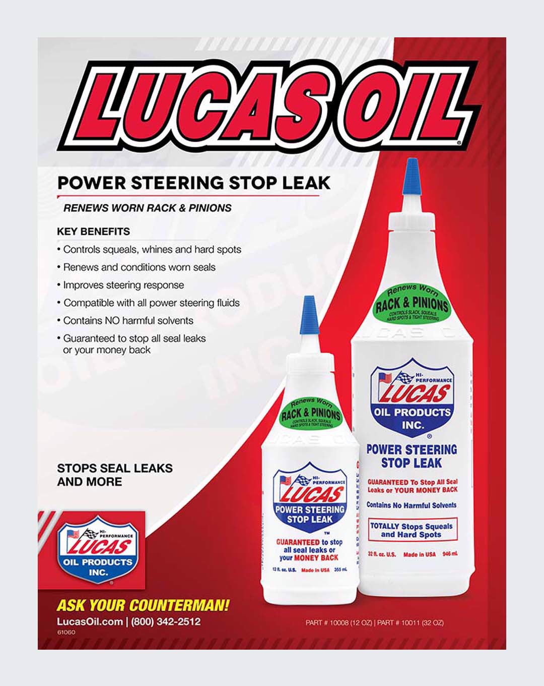 LUCAS OIL- POWER STEARING STOP LEAK 12 OUNCE - 10008