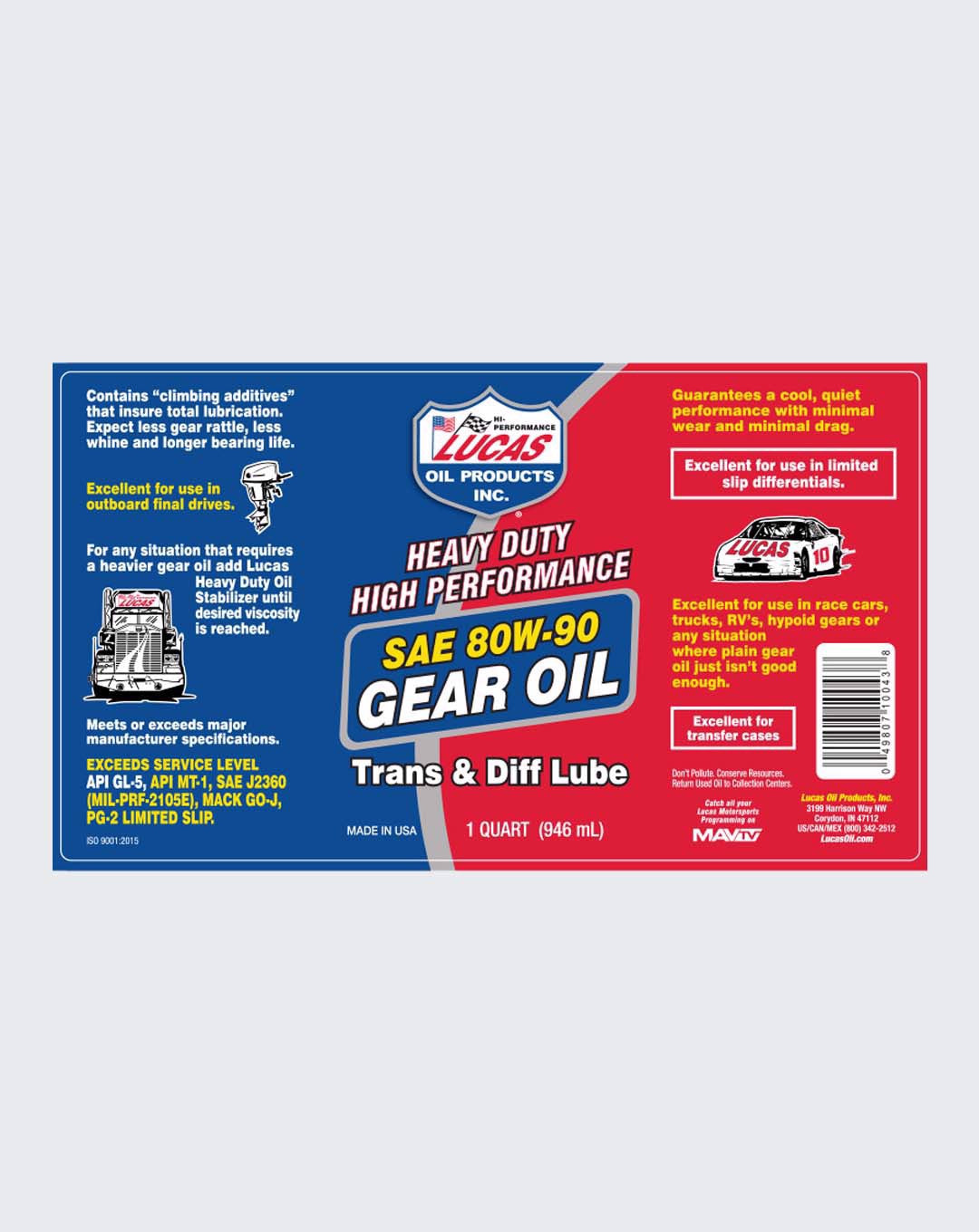 LUCAS OIL- SAE 80W-90 GEAR OIL 1 QUART - 10043