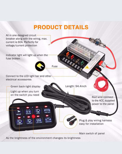Auxbeam 8-Gang LED Switch Panel Kit – Universal Automatic