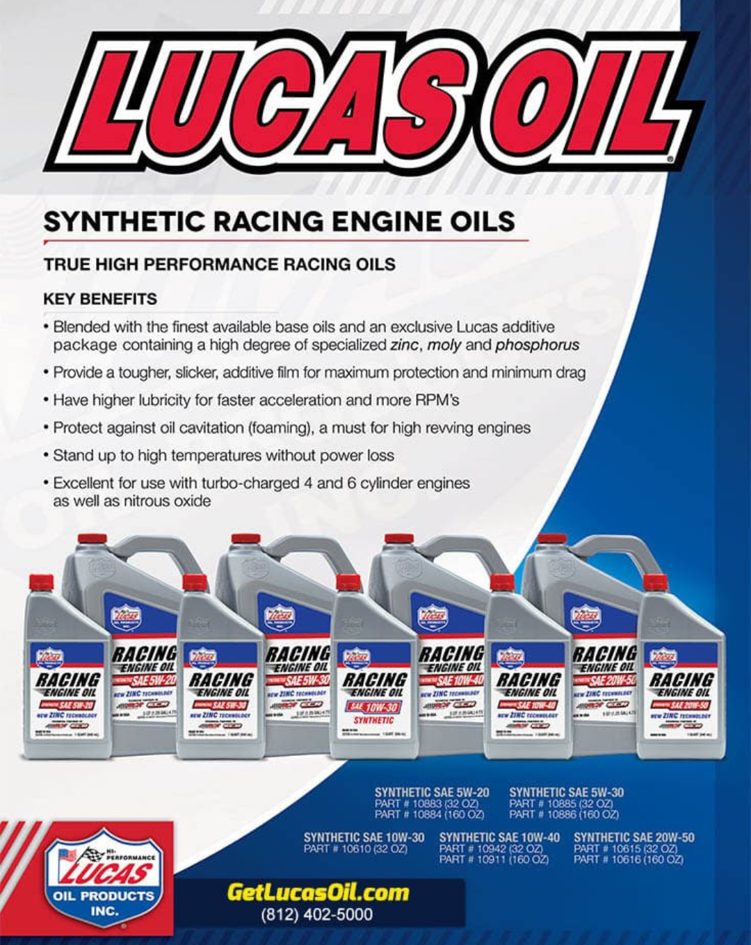 LUCAS OIL- SYNTHETIC SAE 20W-50 MOTOR OIL 10 LTR